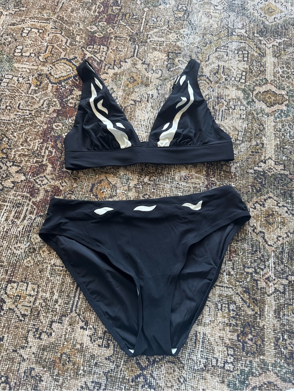 SHAN Black Bikini Set with Cream Accent - Women's Swim Size Medium